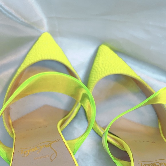 Brand New* CHRISTIAN LOUBOUTIN Suede PVC Neon Yellow Choc Strass Pumps - Picture 5 of 9